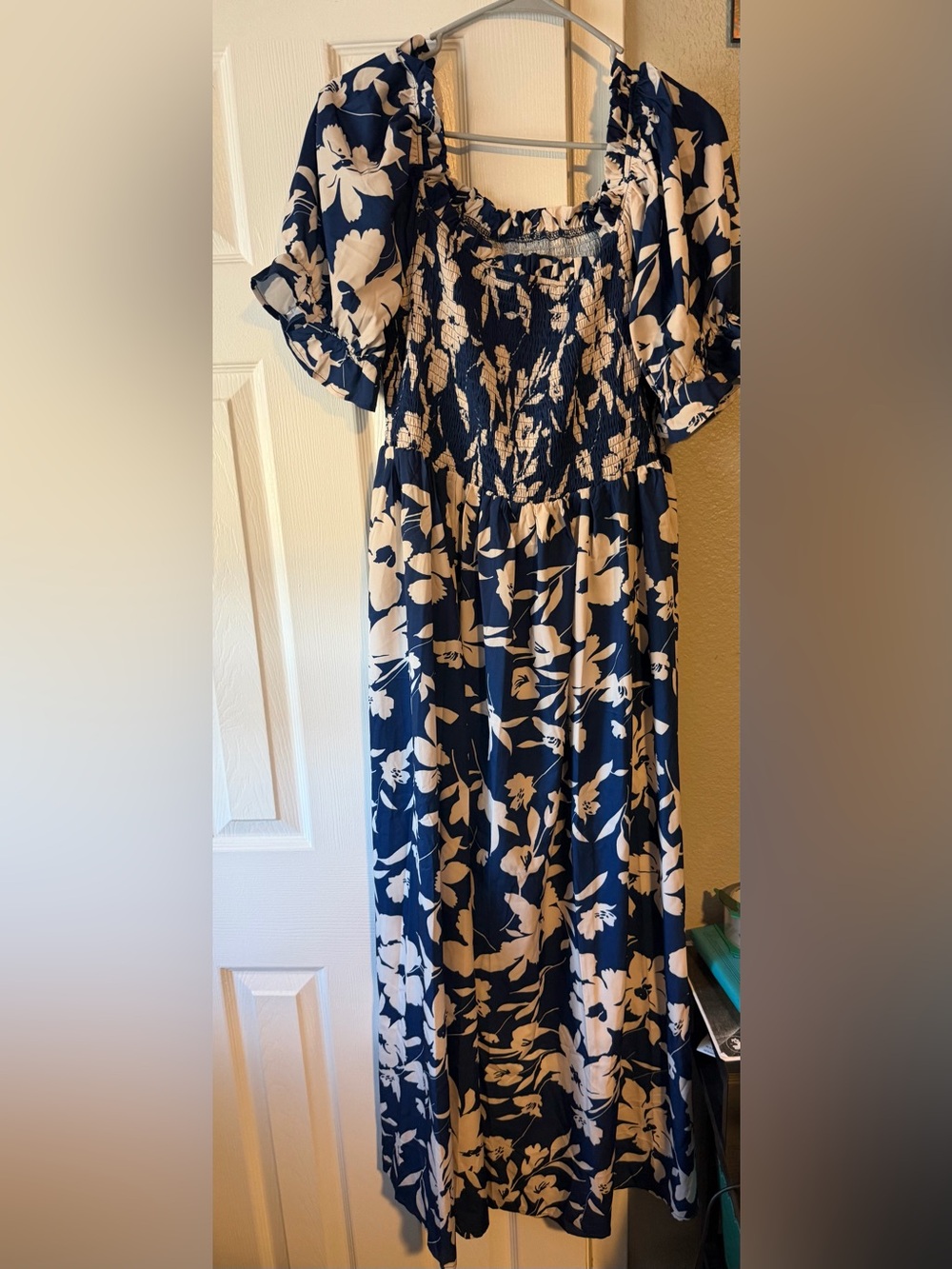 SHEIN Navy Blue and White Floral Maxi Dress